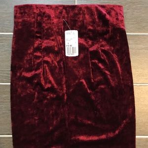 Burgundy velvet mini skirt NWT